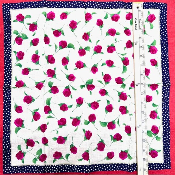New Unused Givenchy  WOMEN Mini Scarf cotton 18"  black white dott red roses(95 - Picture 6 of 7